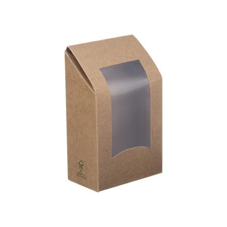 Caja de alimentos de papel kraft FSC con ventana PET abatible