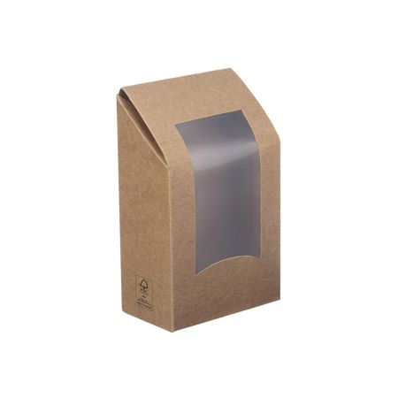 Caja de alimentos de papel kraft FSC con ventana PET abatible